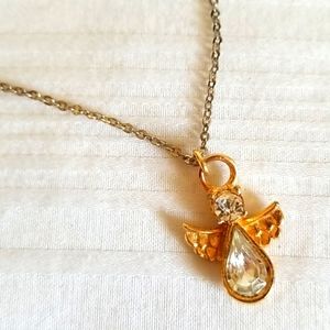 Vintage Gold Rhinestone DM95 Angel Necklace